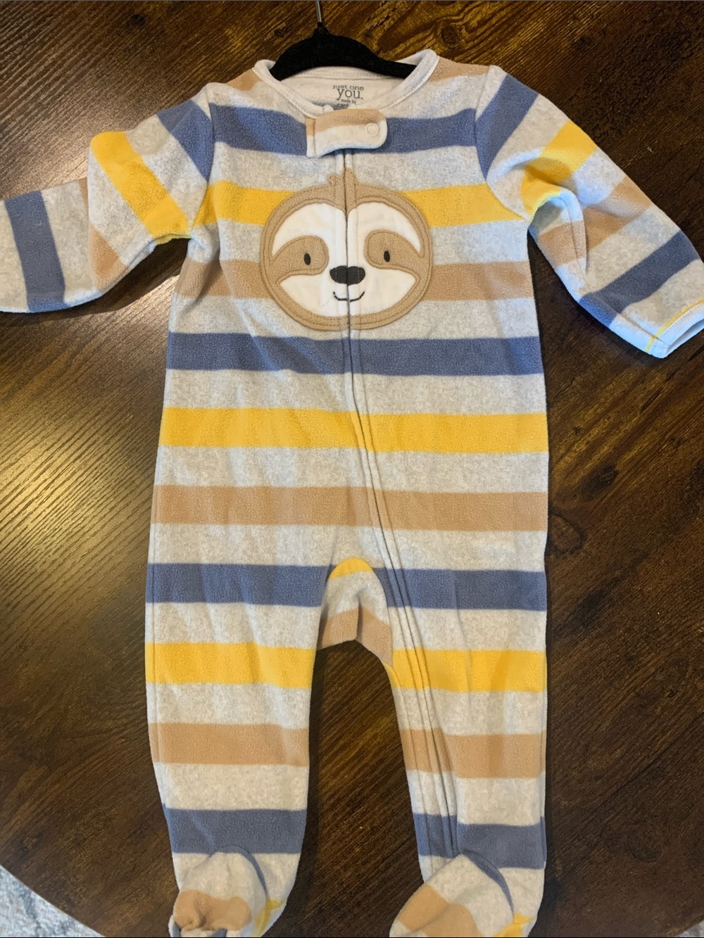 Carter's Striped Sloth Footed One-Piece - Yellow, Blue & Tan